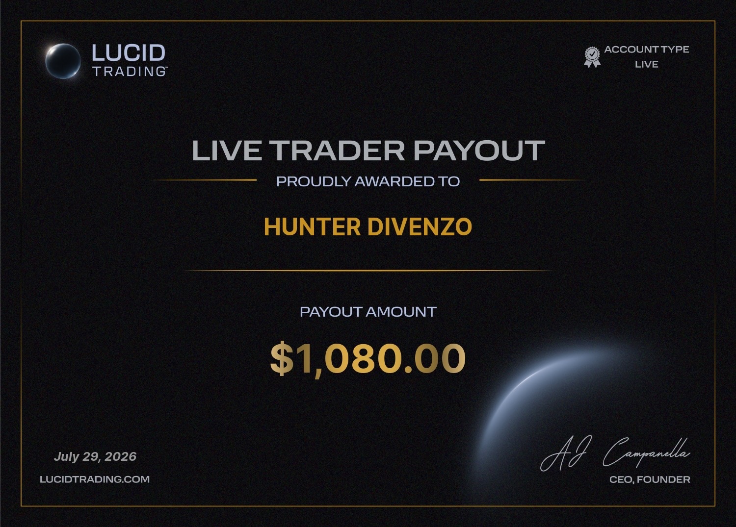 Lucid Trading live trader payout, July 29, 2026