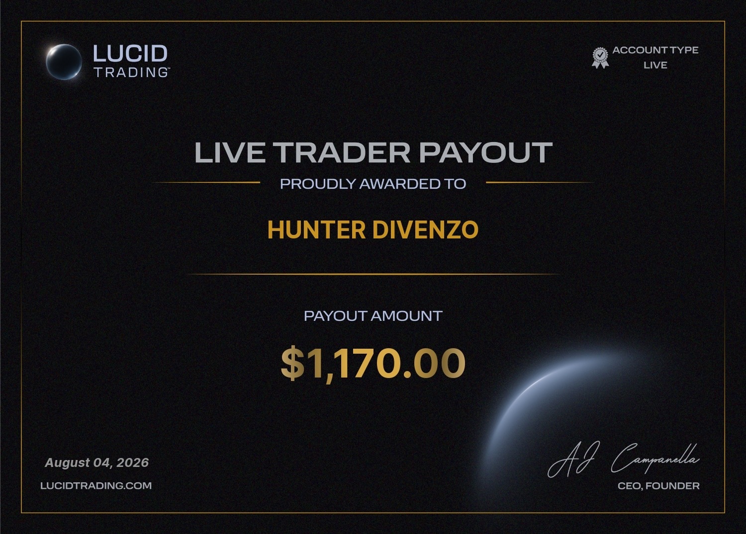 Lucid Trading live trader payout, August 4, 2026